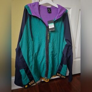 Nike Teal and Purple Hooded Jacket Windbreaker Mens XL